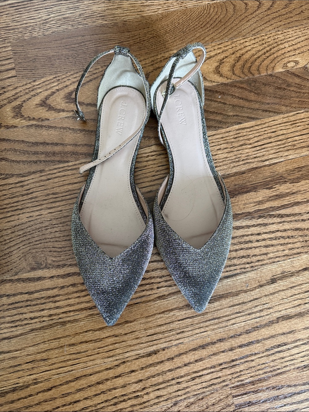 J. Crew Sparkle Pointed-Toe Slingback Flats - Silver